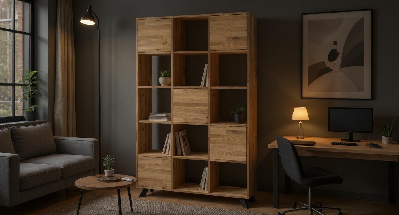 Industrielles Eichenholz-Regal für Bücher und Akten