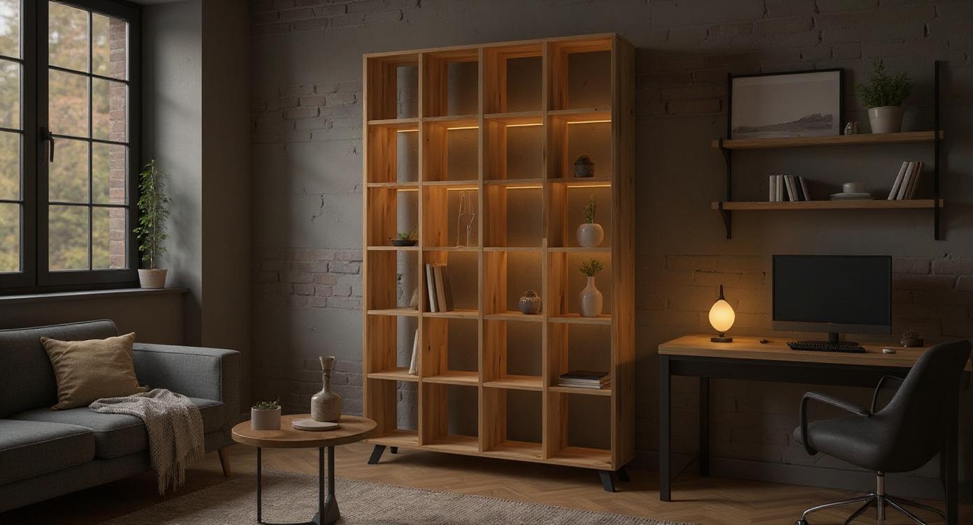 Industrielles Eichenholz-Regal für Bücher und Akten