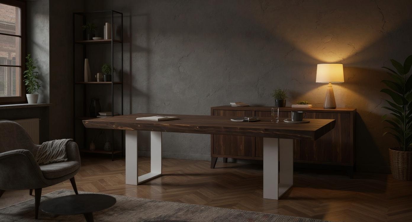 Innovativer Holz-Esstisch mit variablen Größen und edlen Oberflächen