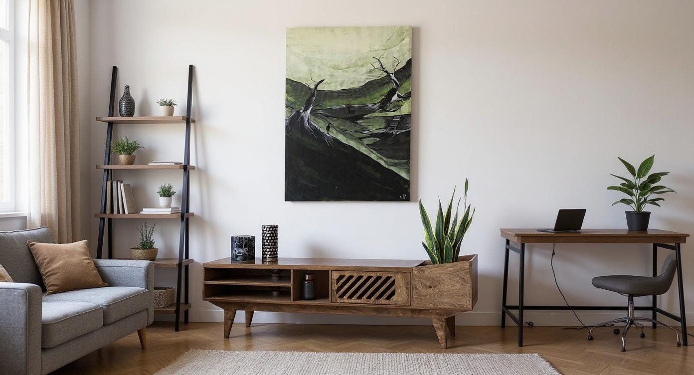 Skandinavischer TV-Schrank mit asymmetrischem Design für moderne Lofts