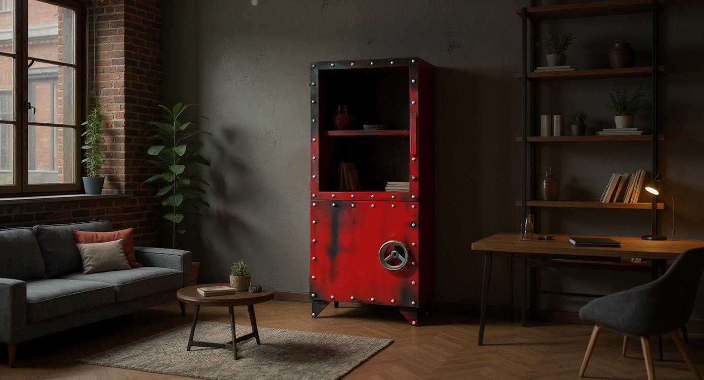 Industrielle  Stahl-Vitrine mit Glasfront in trendigem Design