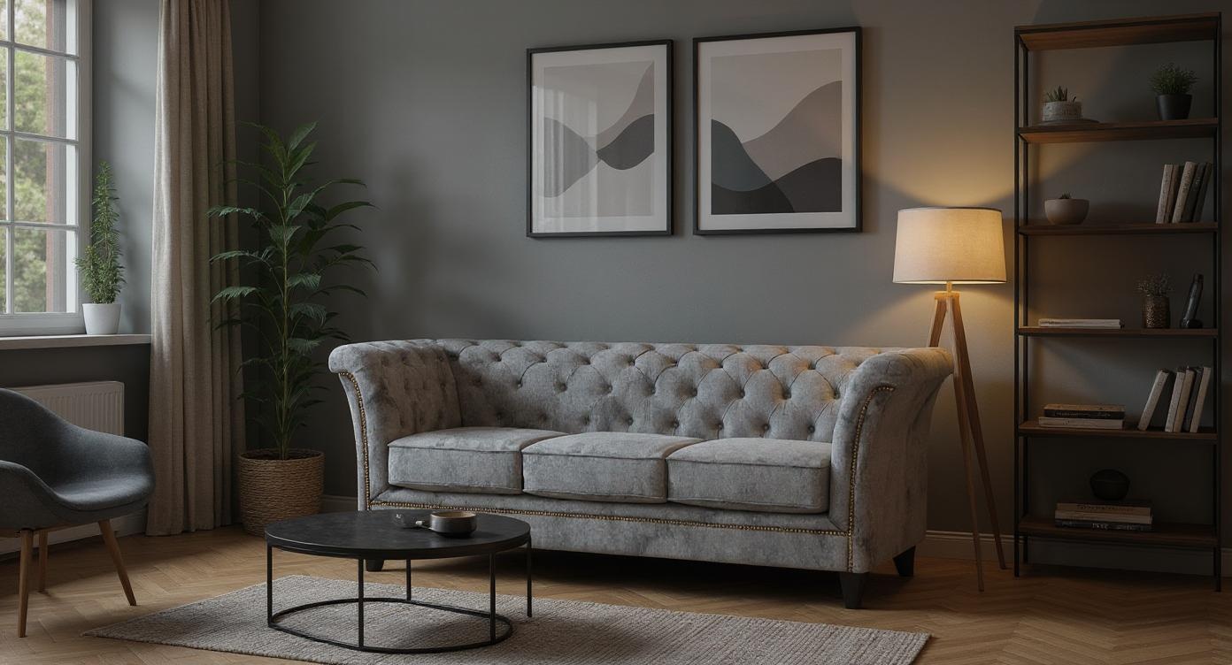Elegantes Chesterfield-Sofa mit Höchstem Liegekomfort und hochwertigem Stoff