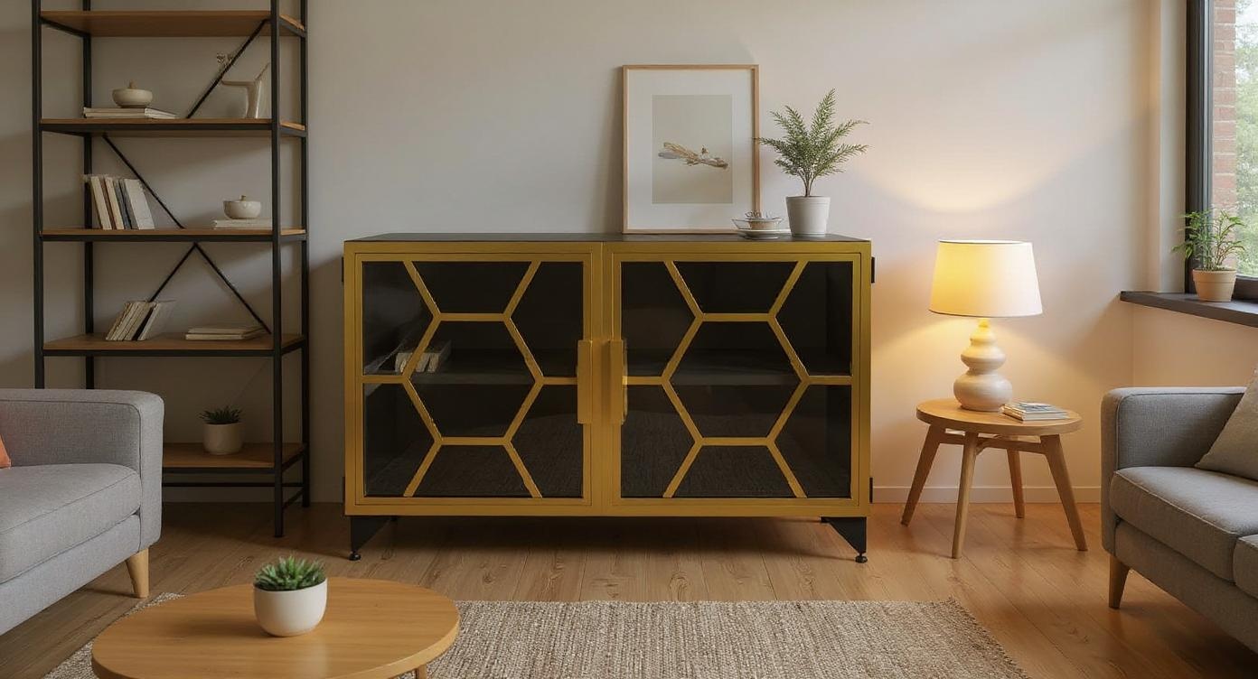 Industrielle Stahl-Kommode mit künstlerischer Lackierung
