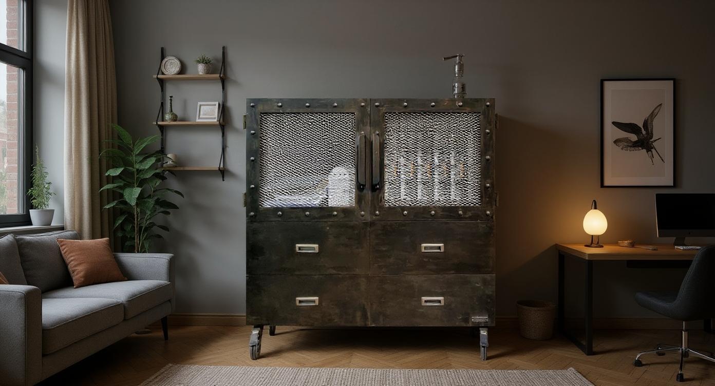 Industrielle Stahl-Kommode mit rohem, unvergänglichem Design
