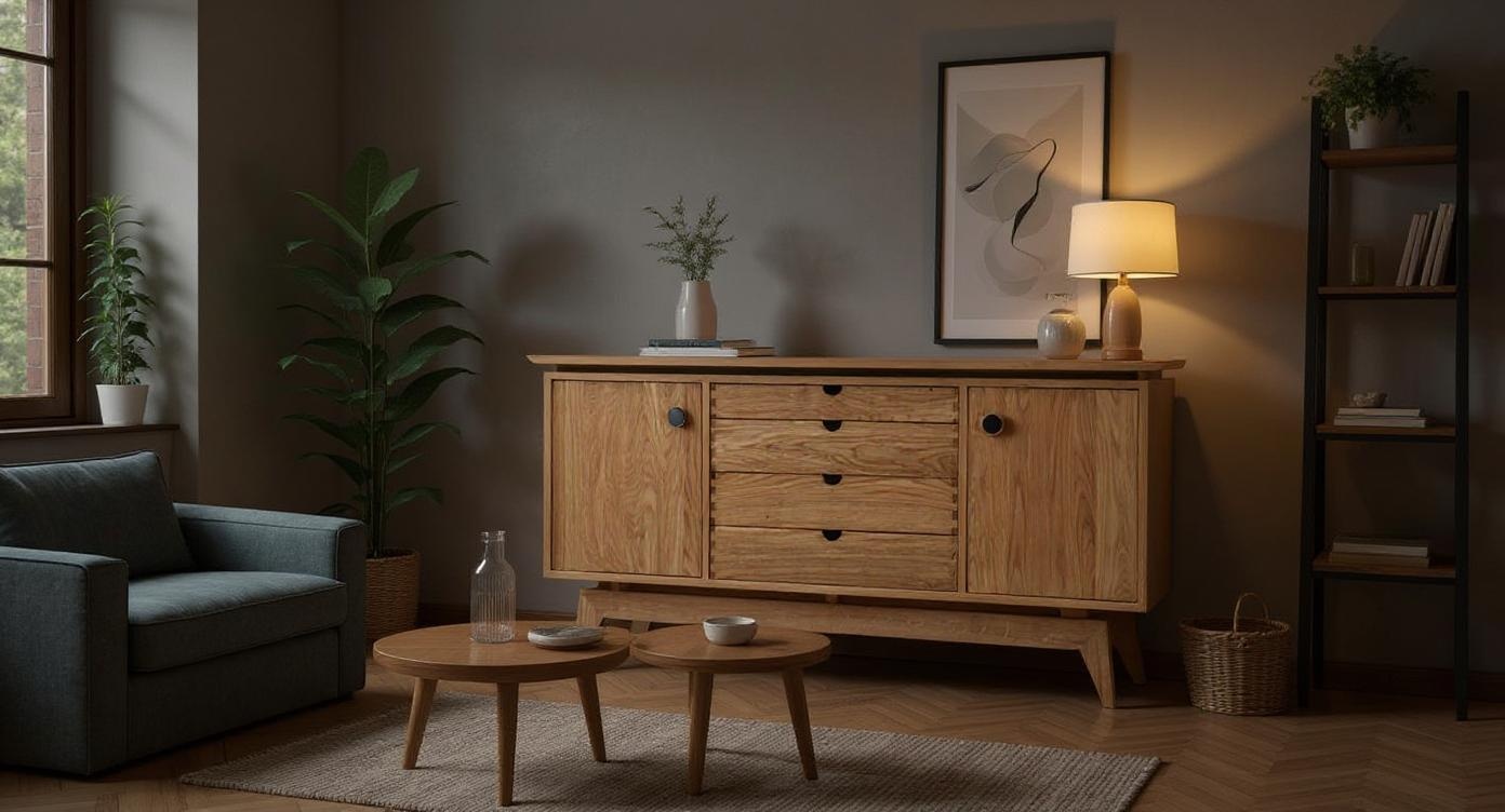 Massives Eichenholz-Sideboard mit Naturmaserung und robustem Design