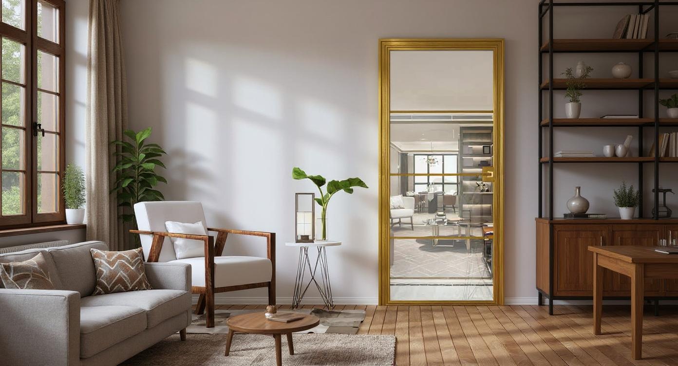 Elegante Loft-Drehwand mit Goldakzenten aus Stahl und Glas