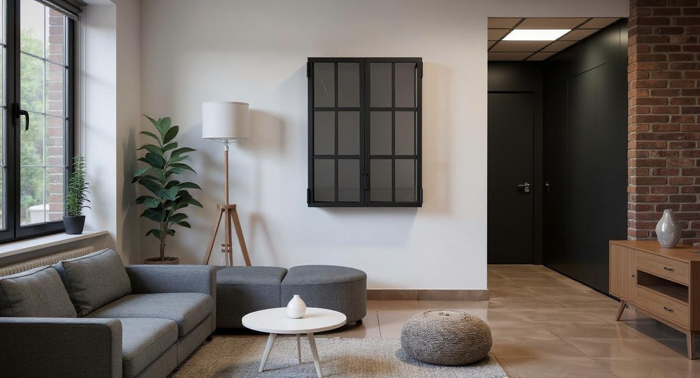 Moderner Loft-Hängeschrank aus Stahl und Glas mit individueller Farbgestaltung