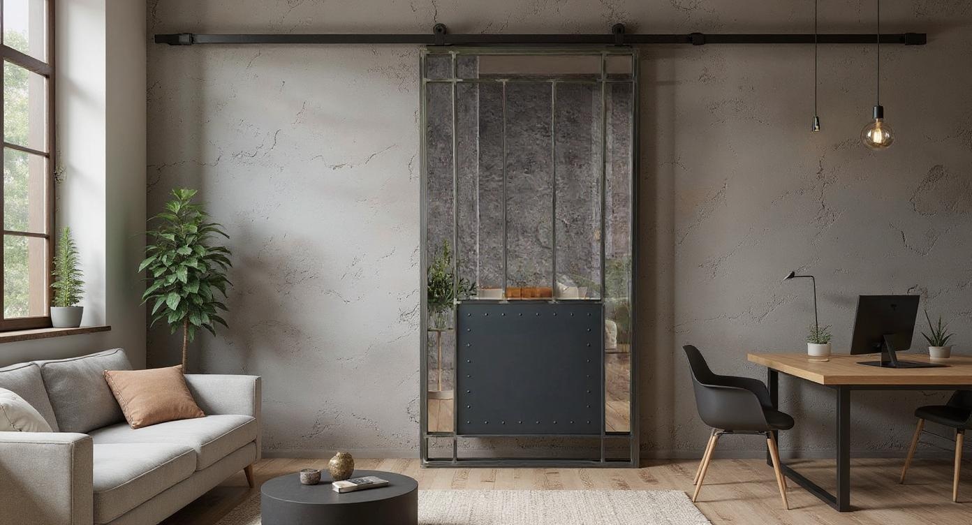 Industrielle Loft-Schiebetür aus Stahl und Glas mit eleganter Optik