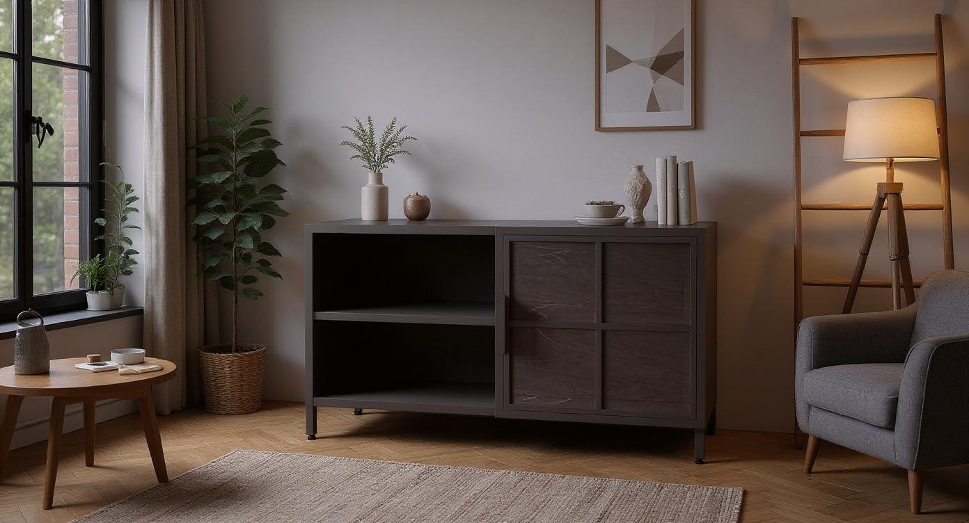 Industrielle Stahl-Kommode im modernen Loft-Stil mit künstlerischer Oberfläche