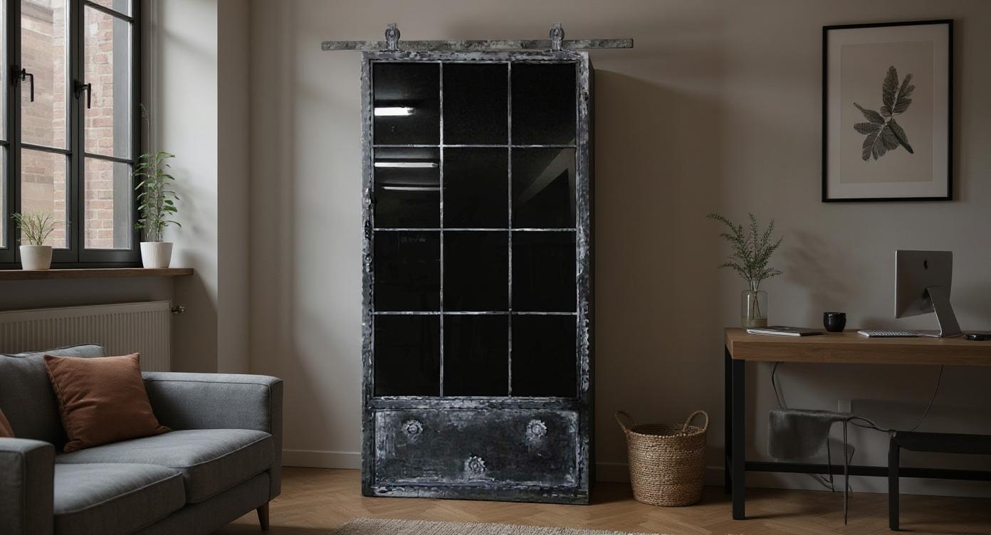 Industrie-Chic Schiebetür aus Stahl und Glas mit nostalgischem Design