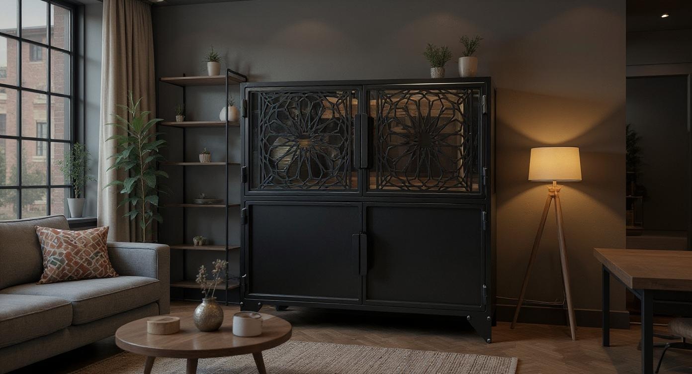 Moderner Loft-Stahl-Glas-Kommode mit robustem Stil