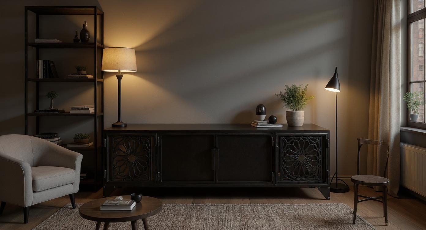 Industrial chic: Robuststahl-Glas-Lowboard im Loft-Design