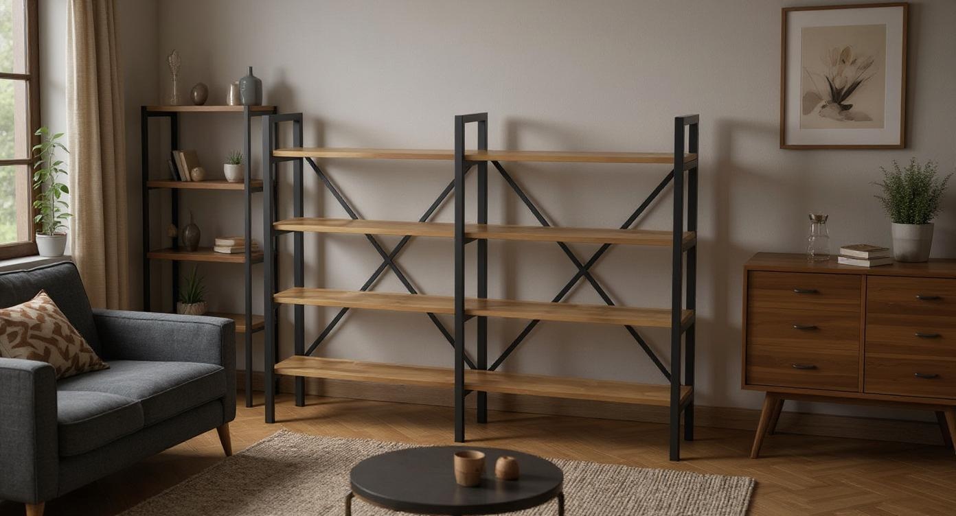 Industrial Loft Regal aus Stahl und Eiche mit Kratzschutz