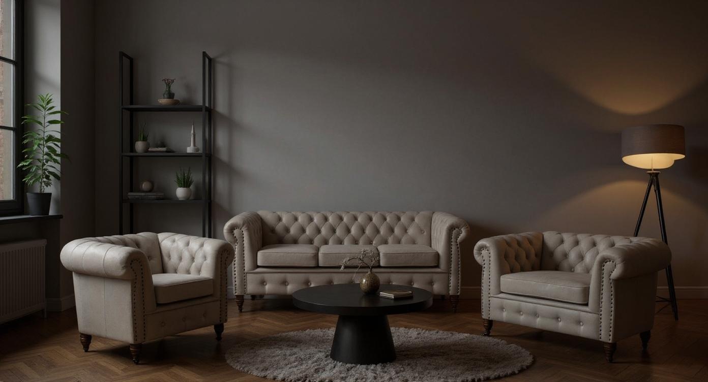 Elegantes Chesterfield-Polsterset mit hohem Liegekomfort in Stoffauswahl
