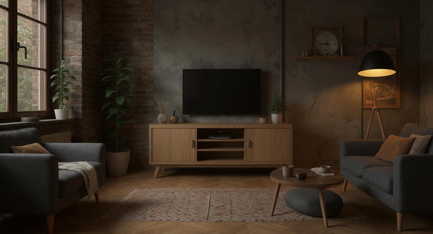 Runder Esstisch aus edlem Eichen- und Nussbaumholz mit stilvollem Design