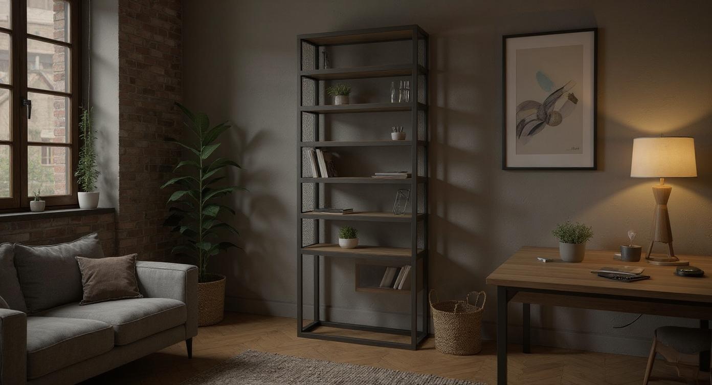 Robustes Loft-Regal aus Stahl und Holz