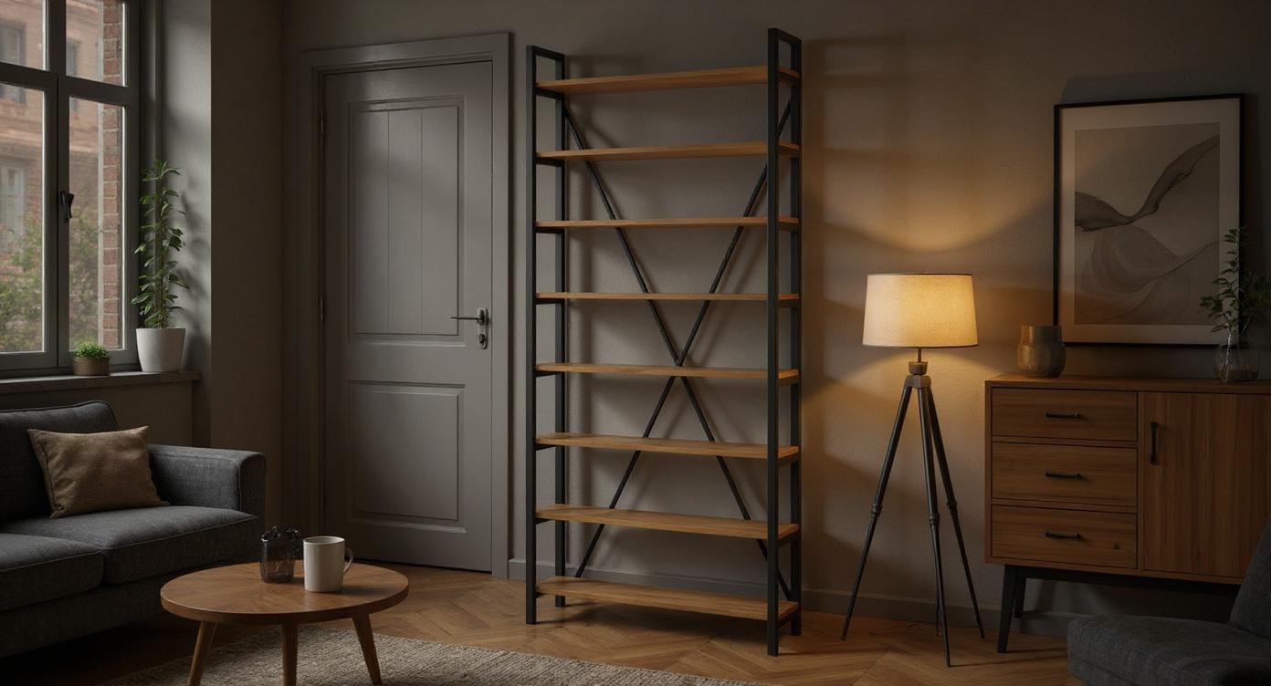 Industrielles Handgefertigtes Regal aus Stahl und Eichenholz für modernes Wohnen