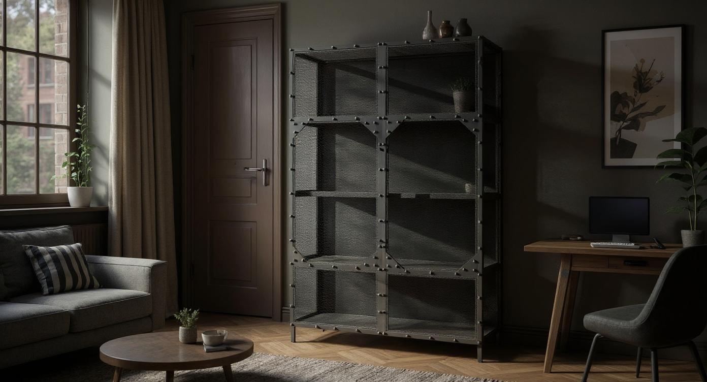 Robuste Loft-Vitrine mit Stahlrahmen und Zweitürendesign